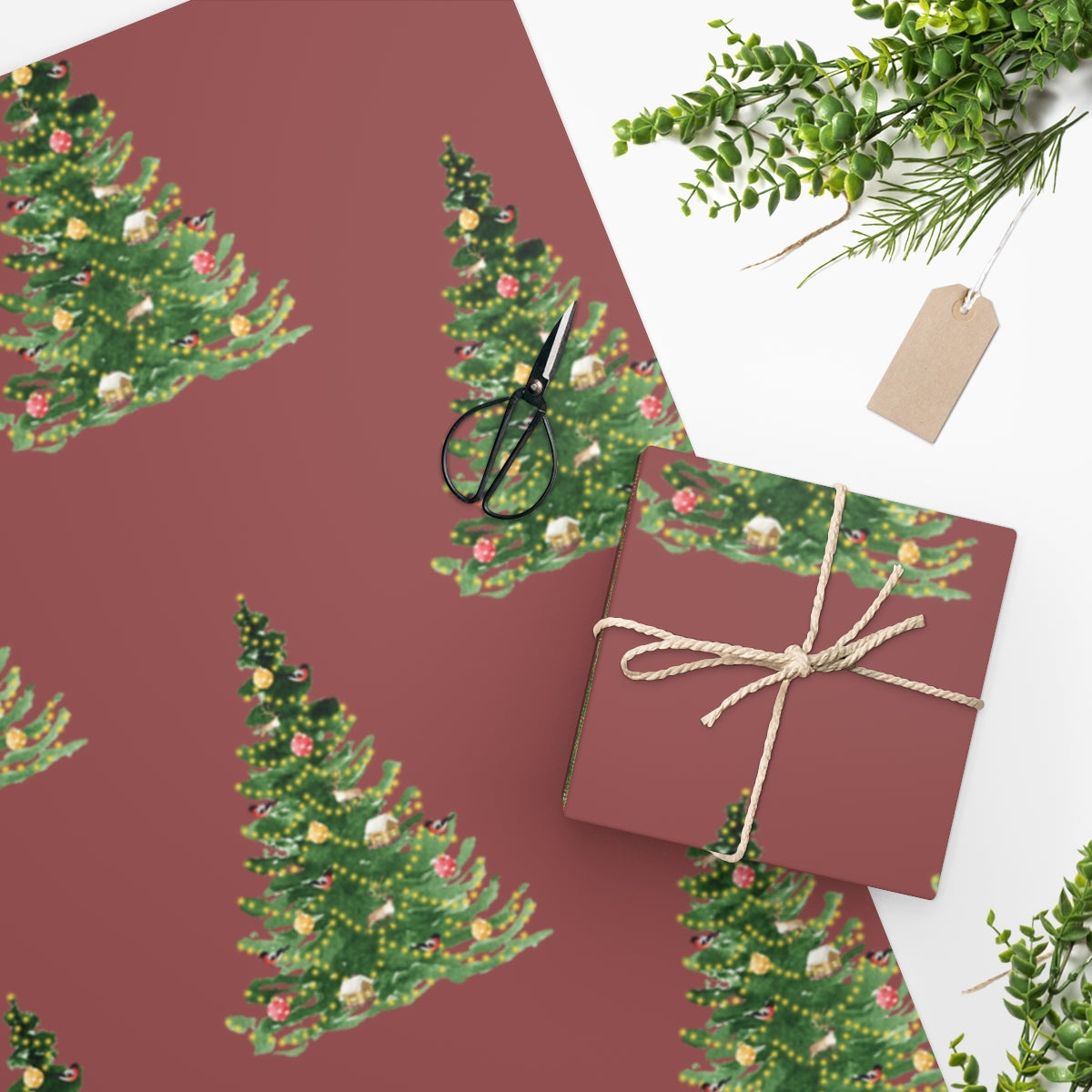 Red Decorated Tree Christmas Wrapping Paper