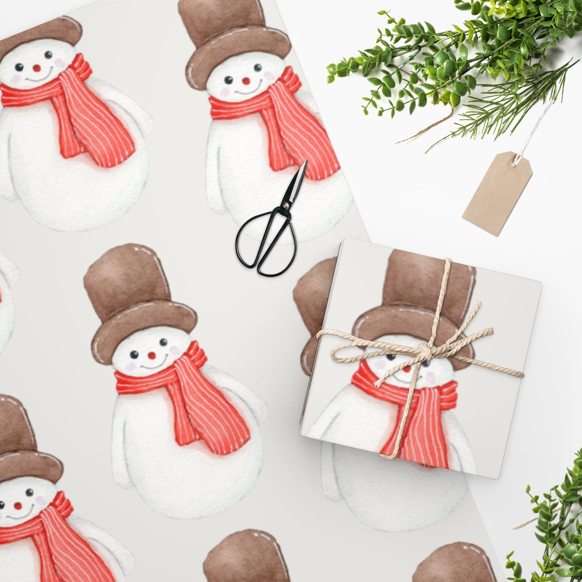 White Cozy Snowman Christmas Wrapping Paper